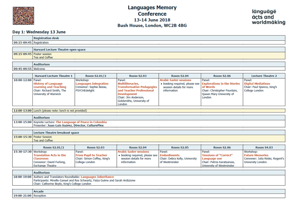 Languages memory programme page 1